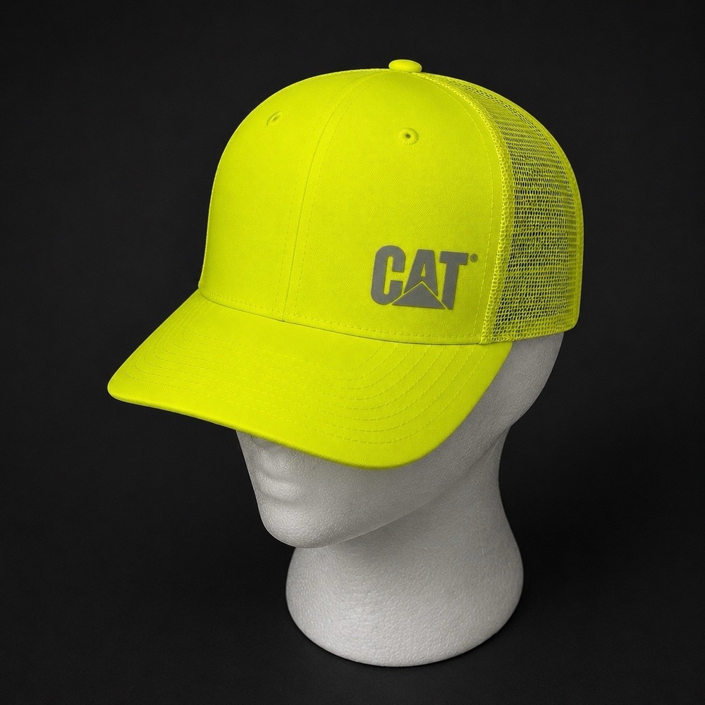 Cat Caterpillar High Visibility Neon Yellow Logo Trucker Hat One Size Fits Most